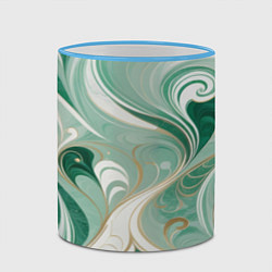 Кружка 3D Светло-зеленый узор с завитками, цвет: 3D-небесно-голубой кант — фото 2
