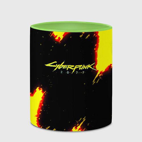 Кружка цветная Cyberpunk 2077 огненный стиль / 3D-Белый + светло-зеленый – фото 2