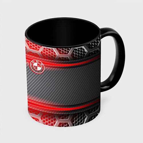 Кружка цветная BMW текстура мотор / 3D-Белый + черный – фото 1