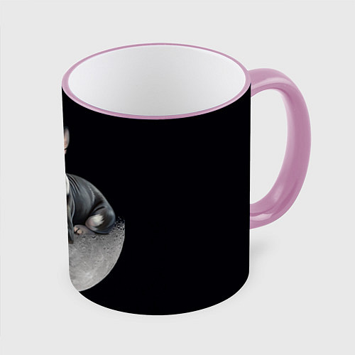 Кружка цветная Бультерьер и луна / 3D-Розовый кант – фото 1