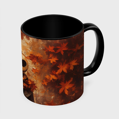 Кружка цветная Тыквенный Джек в кепке / 3D-Белый + черный – фото 1