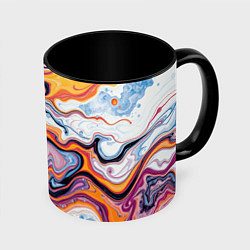 Кружка 3D Жидкие разноцветные краски, цвет: 3D-белый + черный