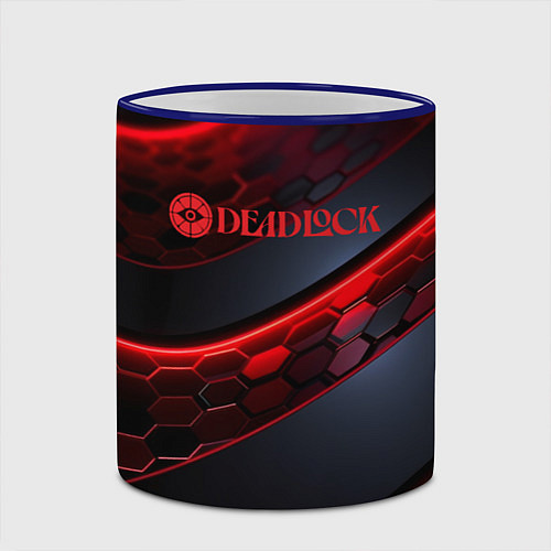 Кружка цветная Deadlock logo красные соты и неон / 3D-Синий кант – фото 2