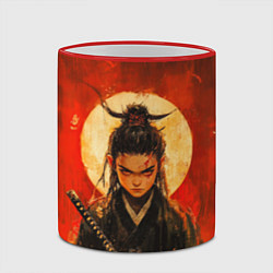 Кружка 3D Истребитель демонов на фоне луны в огне, цвет: 3D-красный кант — фото 2