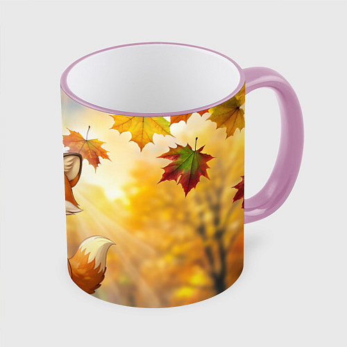 Кружка цветная Рыжая лисичка осенью / 3D-Розовый кант – фото 1