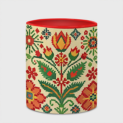 Кружка цветная Славянский узор и орнамент / 3D-Белый + красный – фото 2