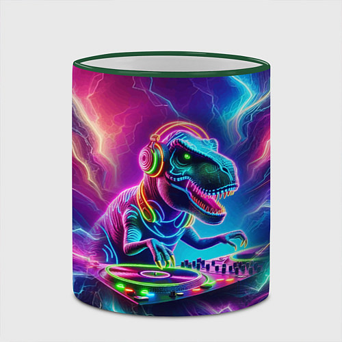 Кружка цветная Tyrannosaur DJ - neon glow / 3D-Зеленый кант – фото 2