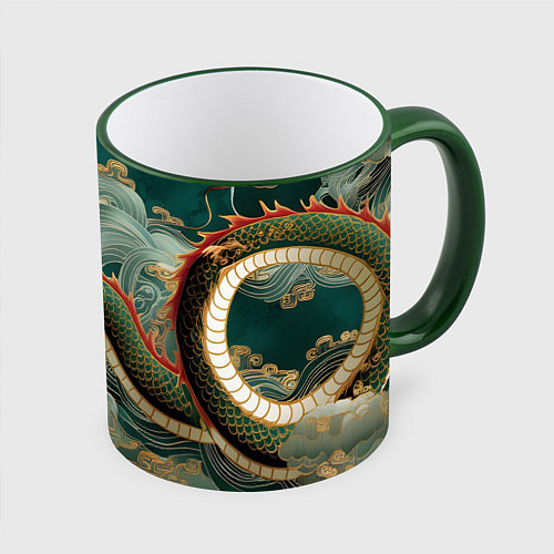 Кружка цветная Японский дракон контрасты / 3D-Зеленый кант – фото 1