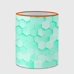 Кружка 3D Ярко бирюзовые соты, цвет: 3D-оранжевый кант — фото 2