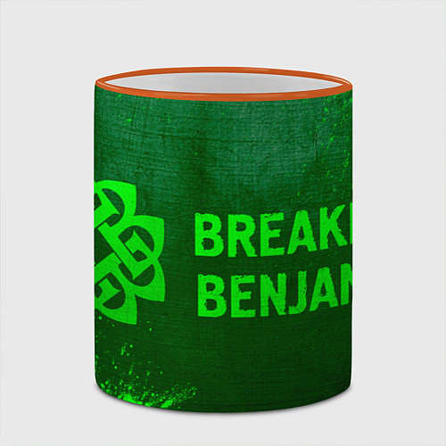 Кружка цветная Breaking Benjamin - green gradient по-горизонтали / 3D-Оранжевый кант – фото 2