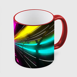 Кружка 3D Неоновые лучи текстура, цвет: 3D-красный кант