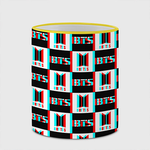 Кружка цветная BTS glitch pattern / 3D-Желтый кант – фото 2