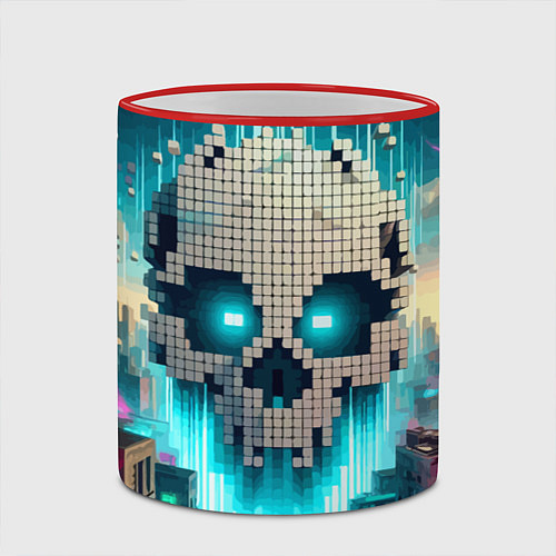 Кружка цветная Minecraft skull - ai art fantasy / 3D-Красный кант – фото 2