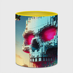 Кружка 3D Cool pixel skull - ai art fantasy, цвет: 3D-белый + желтый — фото 2