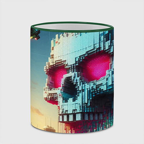 Кружка цветная Cool pixel skull - ai art fantasy / 3D-Зеленый кант – фото 2