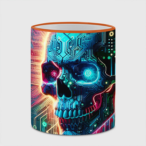 Кружка цветная Cool cyber skull - neon glow / 3D-Оранжевый кант – фото 2