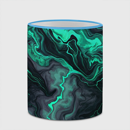 Кружка цветная Бирюзовый мрамор на черном фоне / 3D-Небесно-голубой кант – фото 2