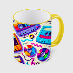 Кружка 3D Магия микстейпов: Цветная ностальгия, цвет: 3D-желтый кант