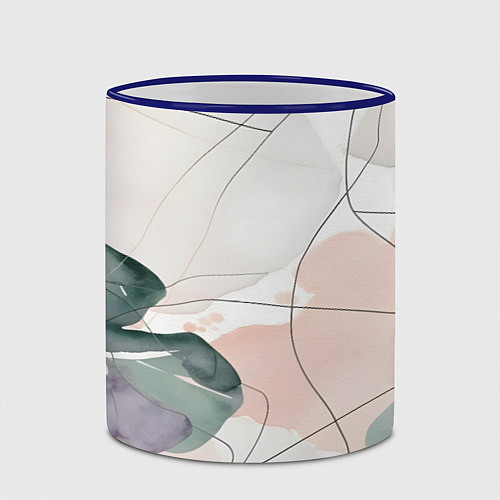 Кружка цветная Акварельные листья светлые / 3D-Синий кант – фото 2