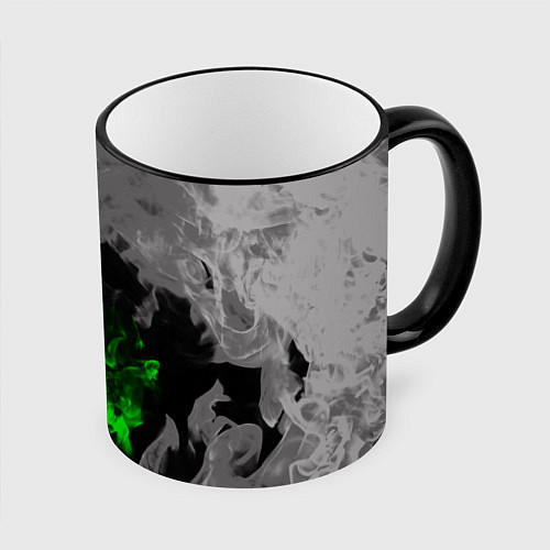 Кружка цветная Зелёный и чёрный огонь / 3D-Черный кант – фото 1