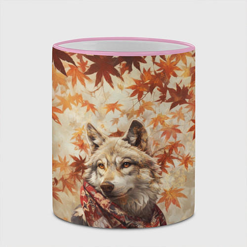 Кружка цветная Серый волк в шарфе / 3D-Розовый кант – фото 2