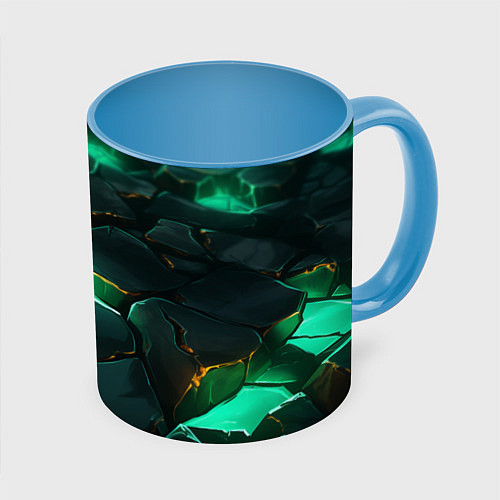 Кружка цветная Зеленые камни с освещением текстура / 3D-Белый + небесно-голубой – фото 1