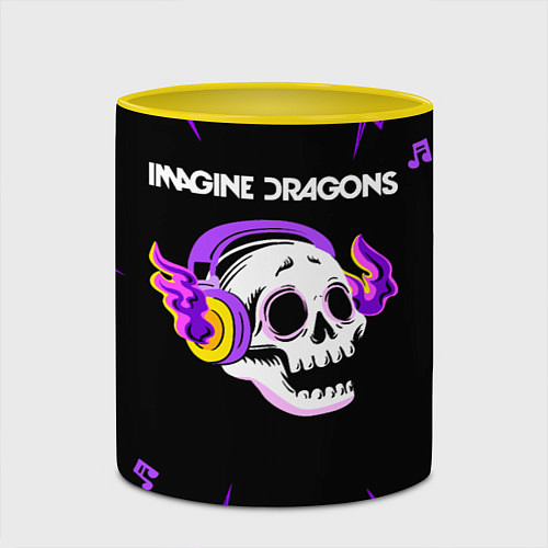 Кружка цветная Imagine Dragons неоновый череп / 3D-Белый + желтый – фото 2