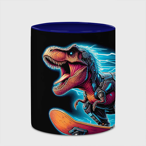 Кружка цветная Cool Dino on a skateboard - neon glow fantasy / 3D-Белый + синий – фото 2