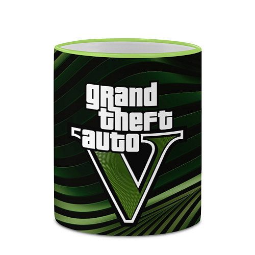 Кружка цветная Grand Theft Auto V - logo / 3D-Светло-зеленый кант – фото 2