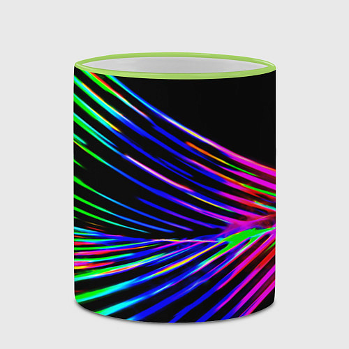 Кружка цветная Неоновый лучи текстура / 3D-Светло-зеленый кант – фото 2