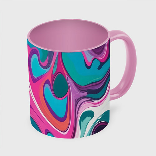 Кружка цветная Эбру краска / 3D-Белый + розовый – фото 1