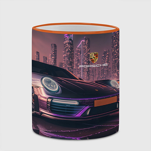 Кружка цветная Porshe neon city / 3D-Оранжевый кант – фото 2