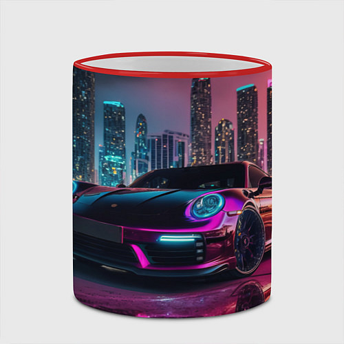 Кружка цветная Porshe night city / 3D-Красный кант – фото 2
