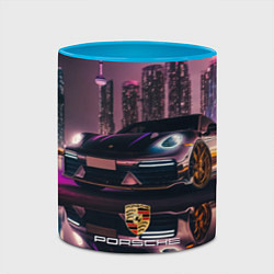 Кружка 3D Porshe night city, цвет: 3D-белый + небесно-голубой — фото 2
