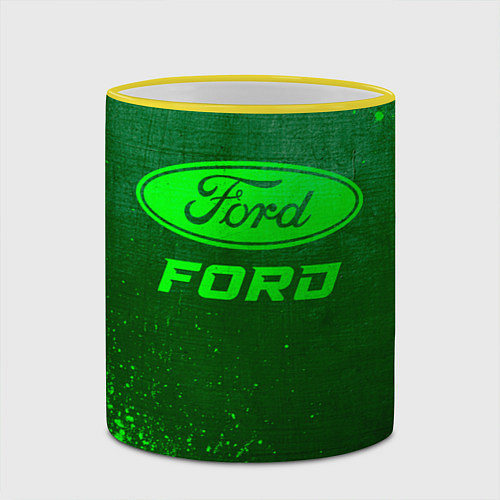 Кружка цветная Ford - green gradient / 3D-Желтый кант – фото 2