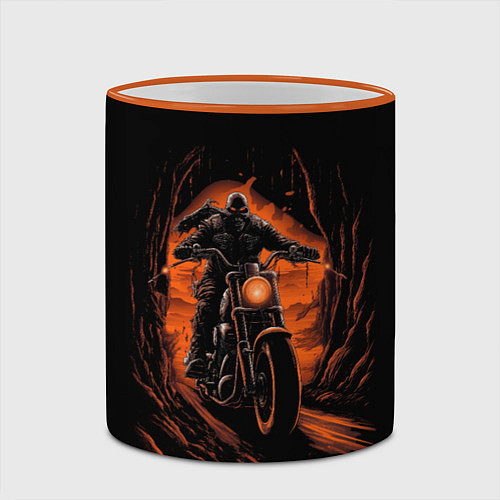 Кружка цветная Мотоциклист с черепом / 3D-Оранжевый кант – фото 2