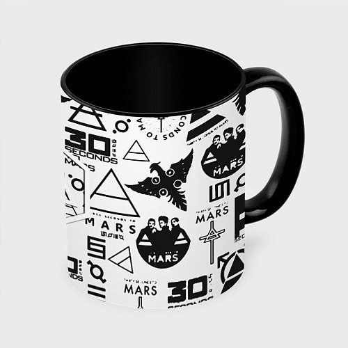 Кружка цветная Linkin park pattern 30 second to mars / 3D-Белый + черный – фото 1