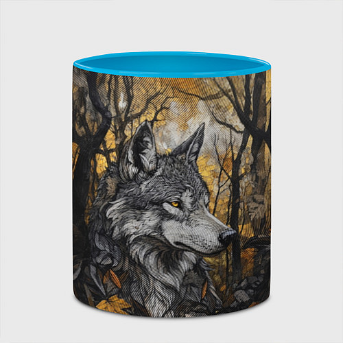 Кружка цветная Благородный волк в осеннем лесу / 3D-Белый + небесно-голубой – фото 2
