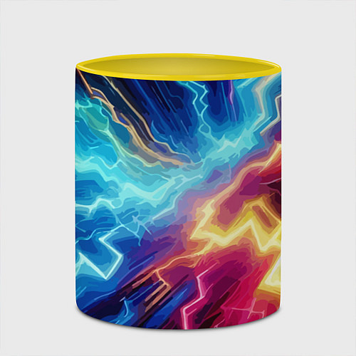 Кружка цветная Разряд неоновых молний - нейроарт / 3D-Белый + желтый – фото 2