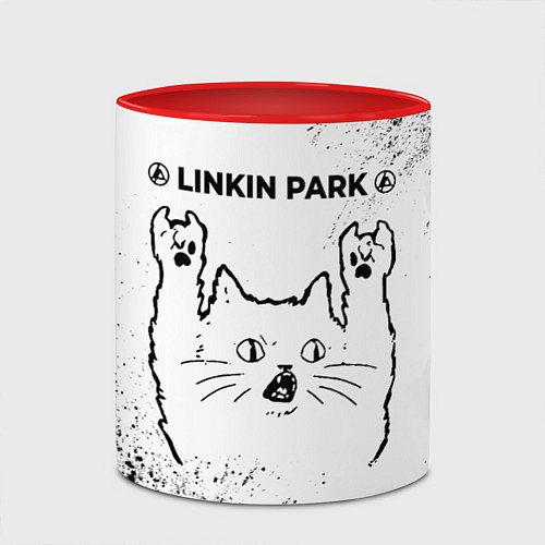 Кружка цветная Linkin Park 2024 рок кот на светлом фоне / 3D-Белый + красный – фото 2