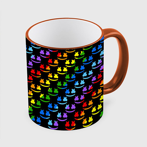 Кружка цветная Marshmello pattern neon / 3D-Оранжевый кант – фото 1