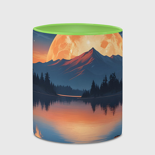 Кружка цветная Костер на берегу озера / 3D-Белый + светло-зеленый – фото 2