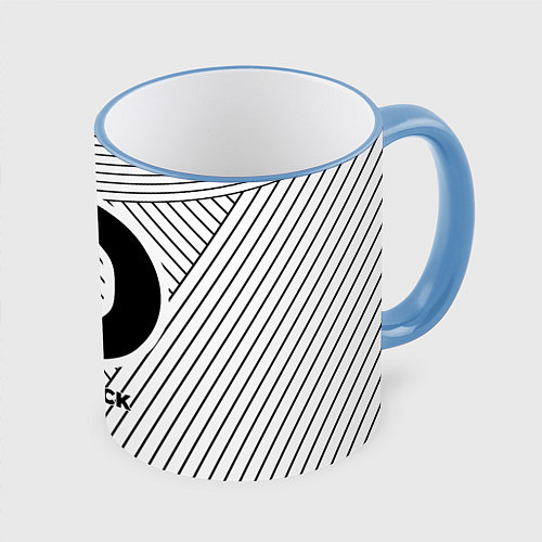 Кружка цветная Символ Deadlock на светлом фоне с полосами / 3D-Небесно-голубой кант – фото 1