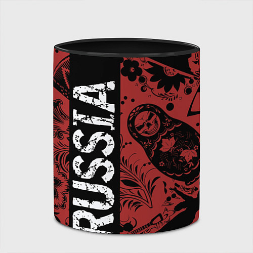 Кружка цветная Россия на фоне матрёшек балалайки и славянских узо / 3D-Белый + черный – фото 2