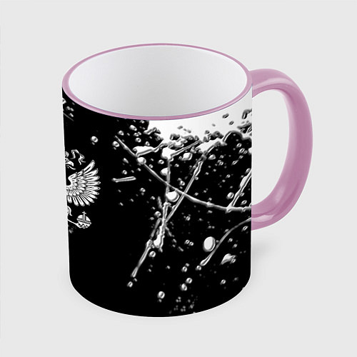 Кружка цветная Герб РФ черно белые краски / 3D-Розовый кант – фото 1