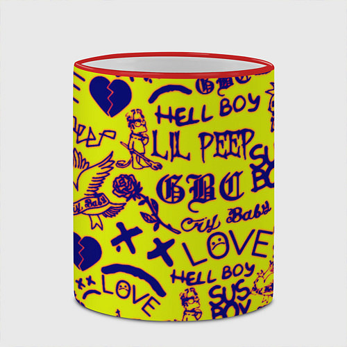 Кружка цветная Lil peep rap pattern / 3D-Красный кант – фото 2