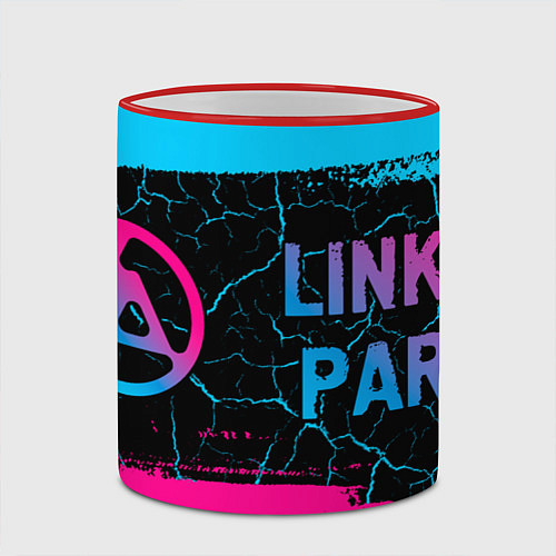 Кружка цветная Linkin Park 2024 - neon gradient по-горизонтали / 3D-Красный кант – фото 2