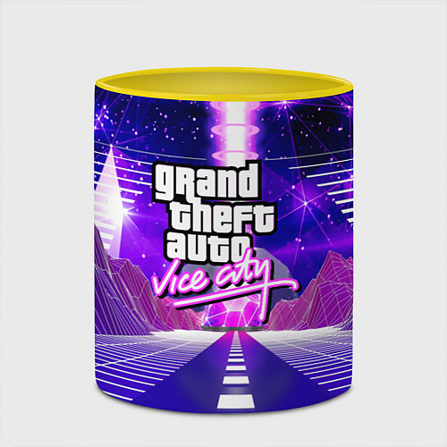 Кружка цветная GTA vice city retrovawe / 3D-Белый + желтый – фото 2