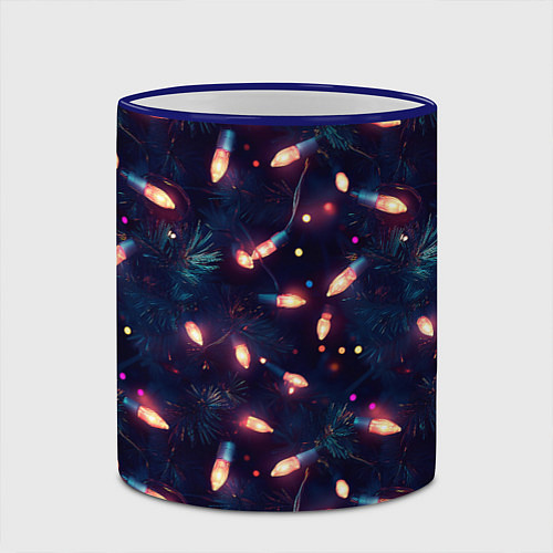 Кружка цветная Паттерн новогодняя гирлянда / 3D-Синий кант – фото 2