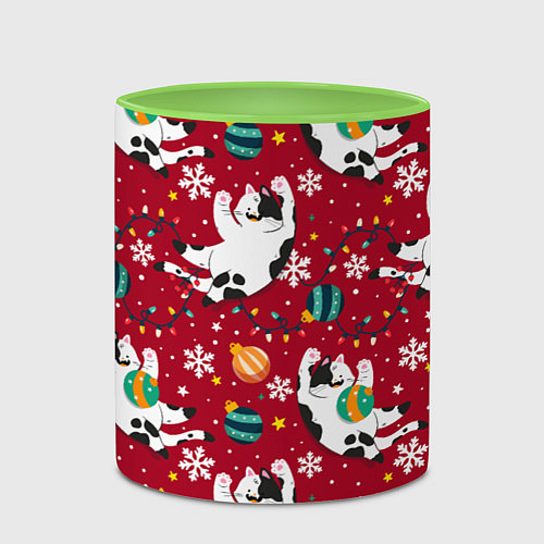 Кружка цветная Новогодний паттерн с котиками / 3D-Белый + светло-зеленый – фото 2